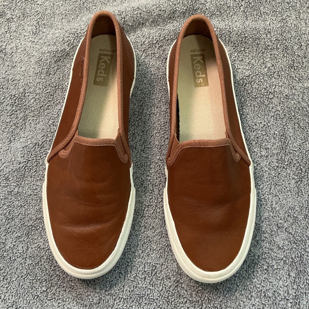 Keds Double Decker Brown Leather Slip On Sneakers WH63968 Womens 7.5